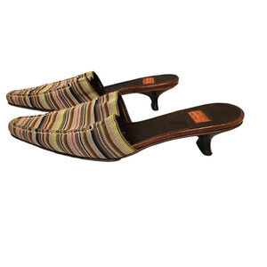 Goffredo Fantini Womens Mules Spool Heel Brown Stripe Pointed Toe EUR 38…